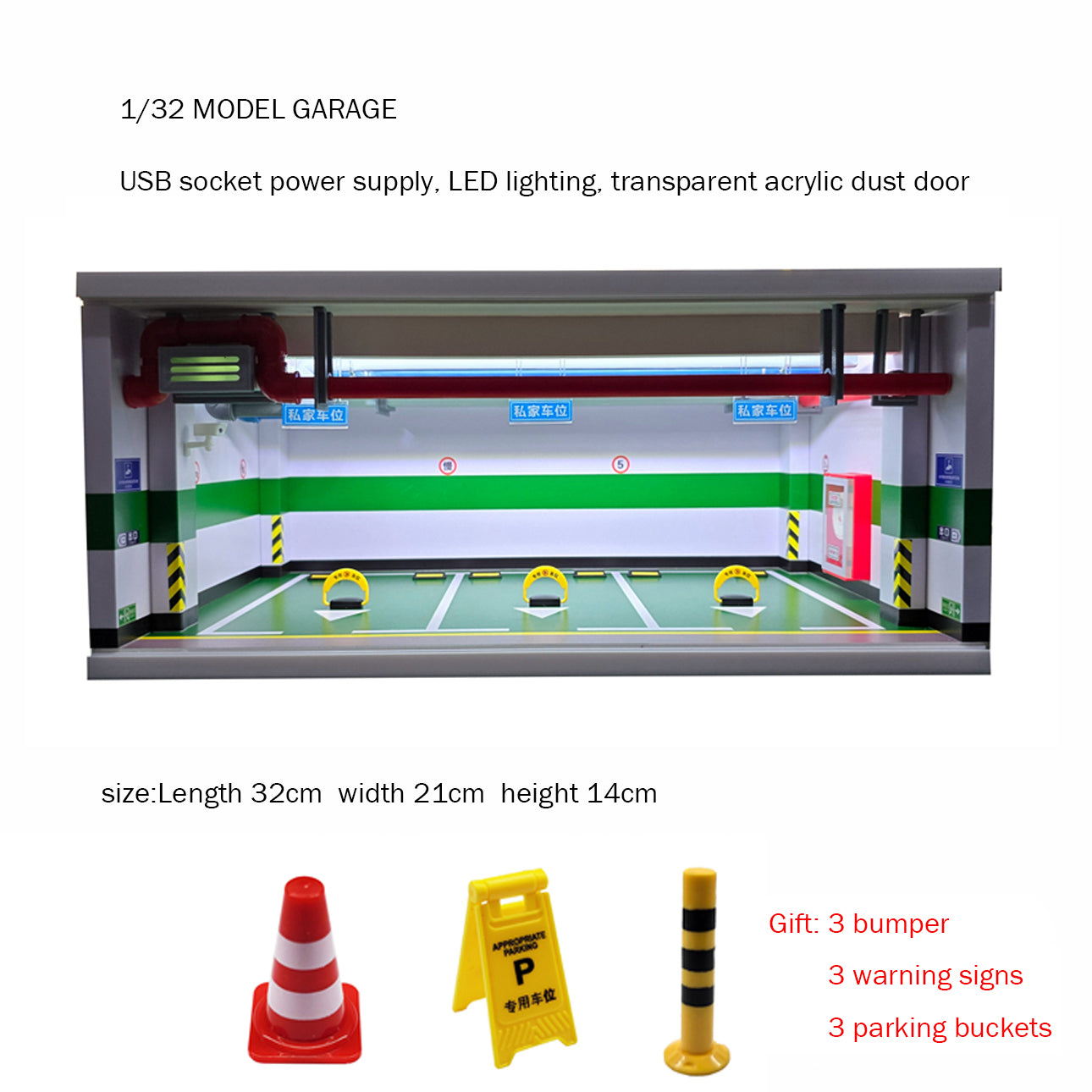 Simulated garage scale 1/32 LED illuminated garage model Simulated private parking lot